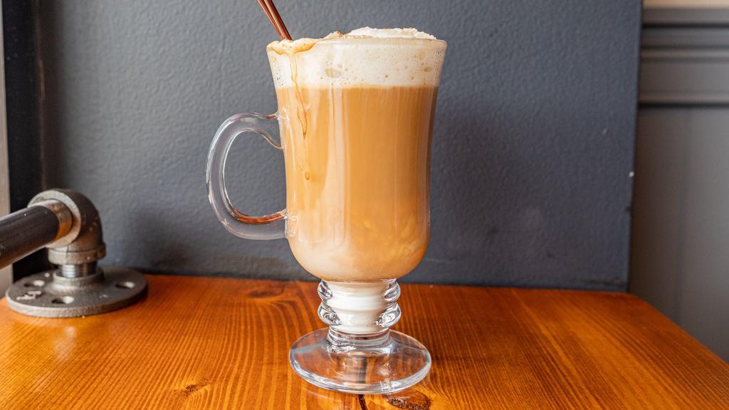 Cappuccino · An espresso coffee drink prepared with steamed milk foam, topped with whipped cream and cinnamon.