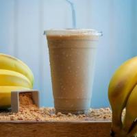 Bananut Shake · Banana milk shake blended with peanut butter, oats, and skim milk.