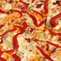 Mirano'S Special Pizza · Roasted red peppers, sundried tomato, fresh garlic and artichoke hearts.