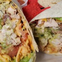 Southwest Chicken  Wrap · Grilled chicken, cheddar cheese, bacon, lettuce, tomato, guacamole and chipotle aioli.