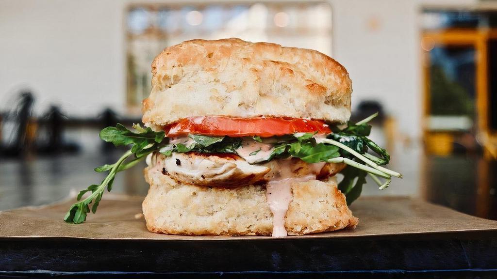Grilled Chicken  · marinated grilled chicken, arugula, tomato, house-made fancy sauce
