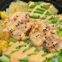 Lobster Salad Poke · crawfish salad, avocado, tempura crunchy, mango, pineapple, sesame seeds w/spicy mayo sauce....