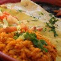 Las Perlas Enchiladas · Grilled chicken, pico de gallo, and monterey jack cheese rolled inside two flour tortillas t...