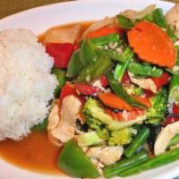 Mixed Vegetables Stir Fry · Broccoli, Chinese broccoli, bok choy, bell peppers, yellow onions, baby corn, Napa cabbage, ...