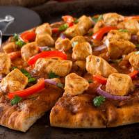 South Of The Border Chipotle Chicken Pizza · Fresh, square thin crispy crust pizza with spicy chipotle sauce, smoked provolone cheese, re...