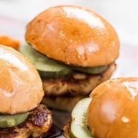 Crab Cake Sliders - 3 · Backfin crab cake, pickles and remoulade sauce.