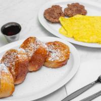 French Toast, 2 Eggs & 2 Sausage Patties  · Served with two eggs of your choice, two sausage (pork) patties with butter, syrup and powde...