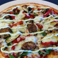 Vegetarian Supreme (Medium) · Grilled Eggplant, Marinated Artichokes, Baby Spinach, Roasted Red Bell Peppers, Mushrooms, S...