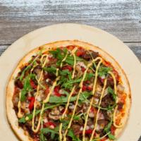Philly Steak (Medium) · Beef with fire roasted red Bell Pepper, caramelized onion, wild mushroom medley, on tomato b...