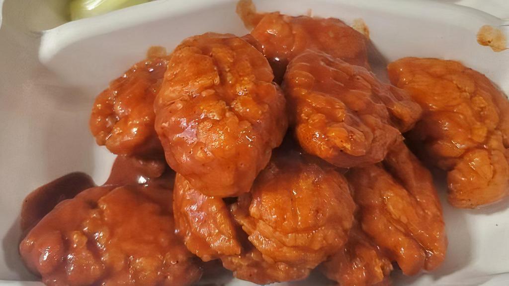 Single Boneless · Breaded and crispy fried boneless wings. Served with your choice of blue cheese or ranch dressing and celery.. Only 1 flavor per order of boneless wings. No splits.