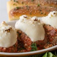 Polpette Classico · 3 meatballs, fresh mozzarella, and marinara.