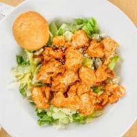 Buffalo Chicken · Hot. Romaine iceberg mix, tomatoes, crumbled bleu cheese, & spicy or mild buffalo chicken.
