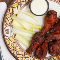 Echo Wings · Served buffalo or diablo. Choice of ranch or bleu cheese dressing. Served with celery sticks.