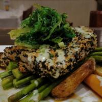 Sesame Sea Bass · Chilean Sea Bass – Sesame Seed Crusted – Pan Seared and Roasted – Laced with a cool cucumber...