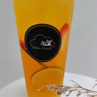 Emperor'S Elixir · Peach flavored green tea, with mango boba, lime, lemon, strawberries and blueberries.