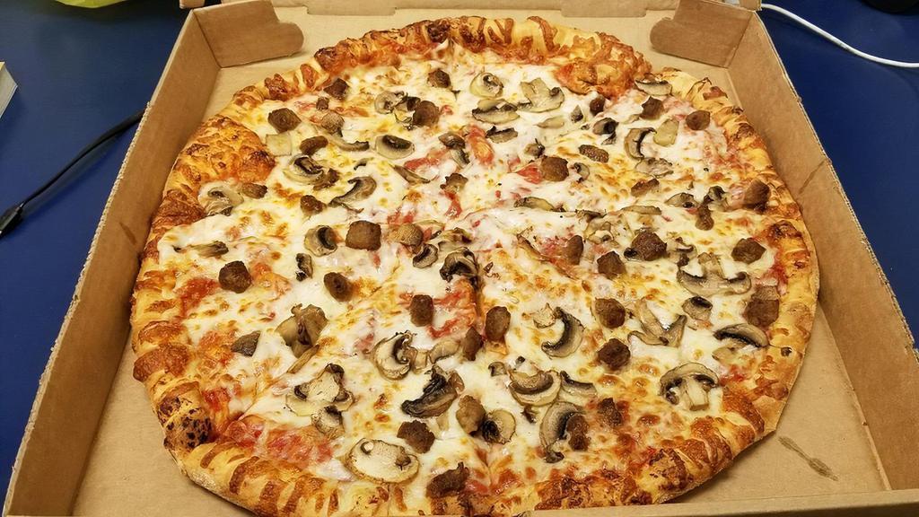 Spartacus Pizza · Pepperoni, sausage, ground beef bacon, green pepper, onion. Black olives, tomatoes, mushrooms with blended cheese