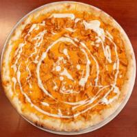 Buffalo Chicken · Chicken breast , mix hot sauce with blue cheese , pepper jack cheddar and mozzarella cheese.