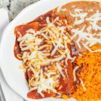 2 Enchiladas, Spanish Rice & Refried Beans · 
