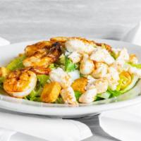 Under The Boardwalk Caesar Salad · Romaine lettuce lump crab meat grilled shrimp broiled scallops parmesan and croutons tossed ...