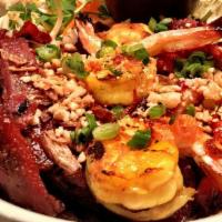 Triple Delight Grilled - Shrimp, Chicken & Pork On Vermicelli · 