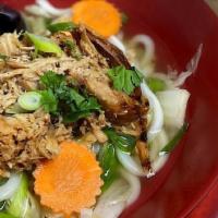 Chicken Noodle Soup · Light and delicious, shredded roasted chicken with your choice of noodles, beansprouts and s...