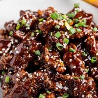 Crispy Caramel Lemongrass Chili Beef  (Spicy) · Textured strips of sweet and crispy beef with the delicious 3 flavor of sweet honey sour lem...