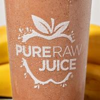 Almond Butter Cup Smoothie · Almond butter, banana, cacao, flaxseed, raw honey, chocolate plant-based protein, and homema...