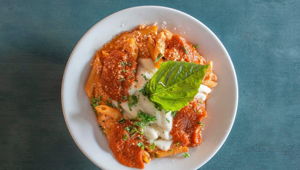 Baked Ziti Dinner · Penne noodles, three-cheese blend, fresh basil, tomato sauce, mozzarella baked to perfection.