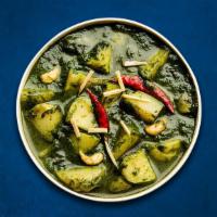 Soulful Spinach & Potato (Vegan) · Diced potatoes slow cooked till soft in a thick ginger, garlic spinach gravy.