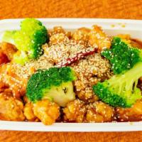 Sesame Chicken 芝麻鸡 · Hot and spicy. Served with rice.
