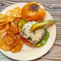 Burger · Half pound, hand-pressed patty, cheddar, lettuce, tomato, brioche bun