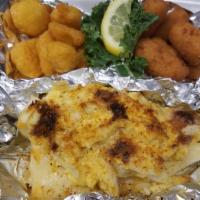 Orange Roughy · 8oz portion served fried or broiled. served with 2 sides
 
*Can be stuffed with a 3oz Jumbo ...