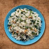 Premiyum Peas Pulao · Long grain basmati rice cooked with farm-fresh green peas and aromatic Indian herbs.