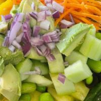 Green Bowl · Mixed green, pineapple, avocado, mango, cucumber, carrots, onion, kale, edamame, and sweet m...