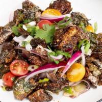 Crispy Brussel Sprouts · fried brussel sprouts toss with citrus chili- soy sauce, lime, red onion, cilantro, toasted ...