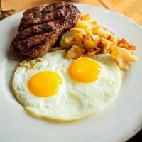 Steak & Eggs · 10 oz. grilled Roseda farm sirloin/two eggs/home fries